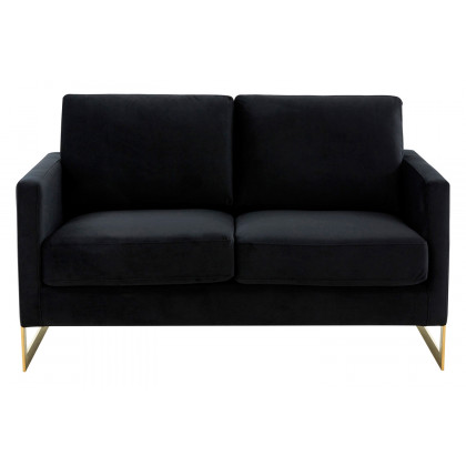 LeisureMod Lincoln Velvet Loveseat with Gold Frame - Midnight Black