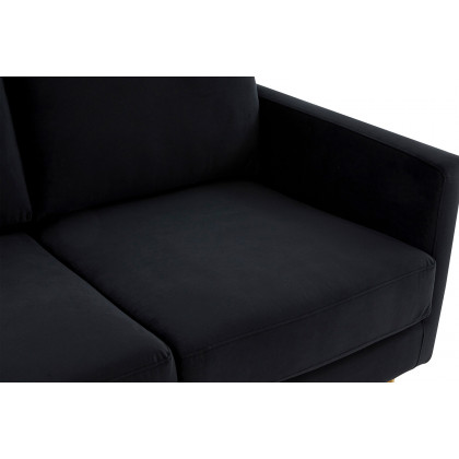 LeisureMod Lincoln Velvet Loveseat with Gold Frame - Midnight Black