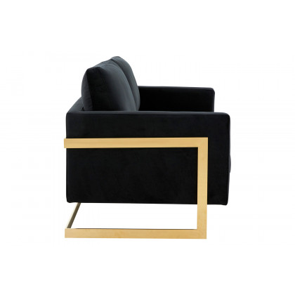 LeisureMod Lincoln Velvet Loveseat with Gold Frame - Midnight Black