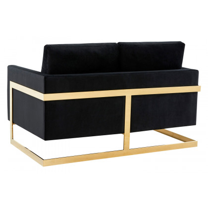 LeisureMod Lincoln Velvet Loveseat with Gold Frame - Midnight Black