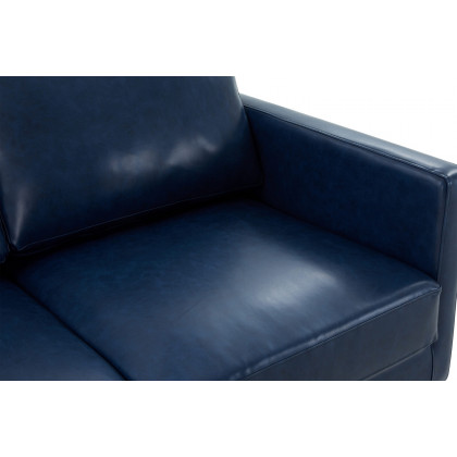 LeisureMod Lincoln Leather Loveseat with Gold Frame - Navy Blue