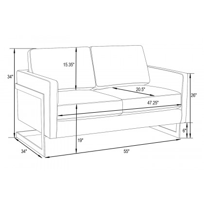 LeisureMod Lincoln Velvet Loveseat with Gold Frame - Dark Gray