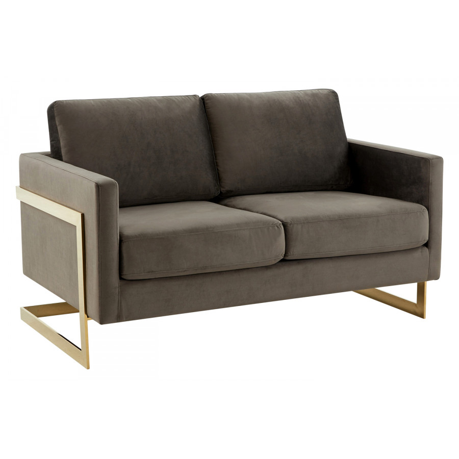 LeisureMod Lincoln Velvet Loveseat with Gold Frame - Dark Gray