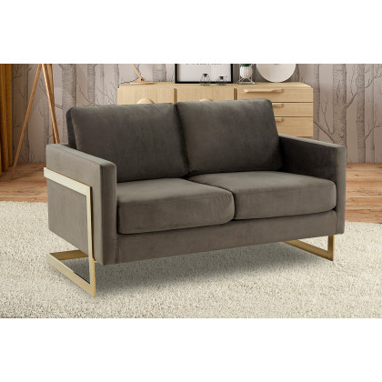LeisureMod Lincoln Velvet Loveseat with Gold Frame - Dark Gray