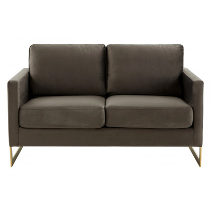 LeisureMod Lincoln Velvet Loveseat with Gold Frame - Dark Gray