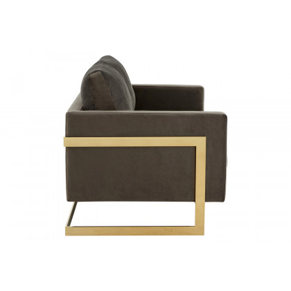 LeisureMod Lincoln Velvet Loveseat with Gold Frame - Dark Gray