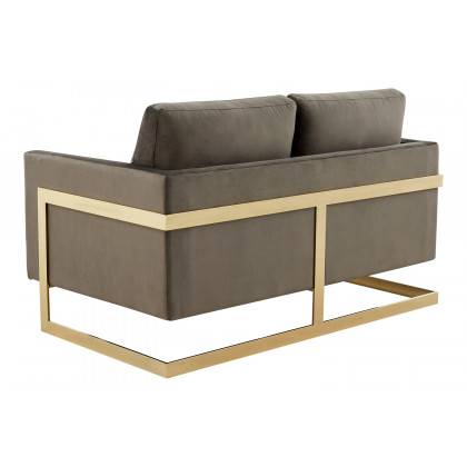 LeisureMod Lincoln Velvet Loveseat with Gold Frame - Dark Gray