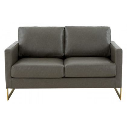 LeisureMod Lincoln Leather Loveseat with Gold Frame - Gray