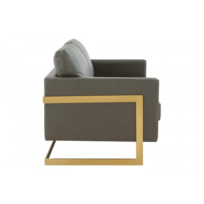 LeisureMod Lincoln Leather Loveseat with Gold Frame - Gray