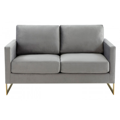 LeisureMod Lincoln Velvet Loveseat with Gold Frame - Light Gray