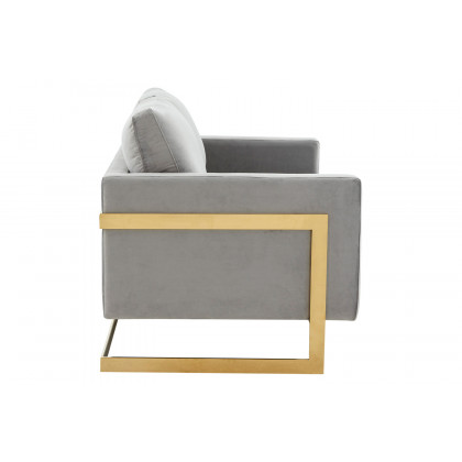 LeisureMod Lincoln Velvet Loveseat with Gold Frame - Light Gray