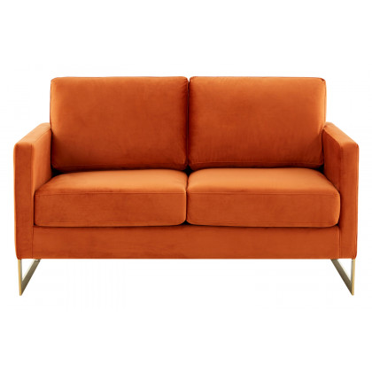 LeisureMod Lincoln Velvet Loveseat with Gold Frame - Orange/Marmalade
