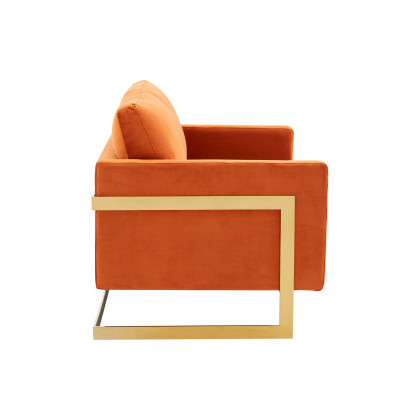 LeisureMod Lincoln Velvet Loveseat with Gold Frame - Orange/Marmalade