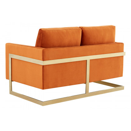 LeisureMod Lincoln Velvet Loveseat with Gold Frame - Orange/Marmalade