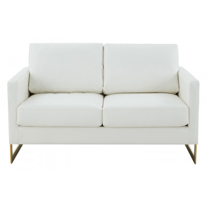LeisureMod Lincoln Leather Loveseat with Gold Frame - White