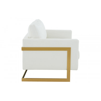LeisureMod Lincoln Leather Loveseat with Gold Frame - White