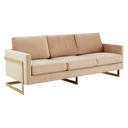 LeisureMod Lincoln Velvet Sofa with Gold Frame - Beige