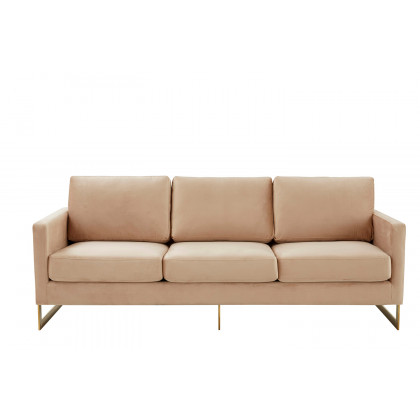 LeisureMod Lincoln Velvet Sofa with Gold Frame - Beige