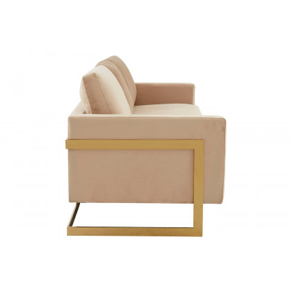 LeisureMod Lincoln Velvet Sofa with Gold Frame - Beige