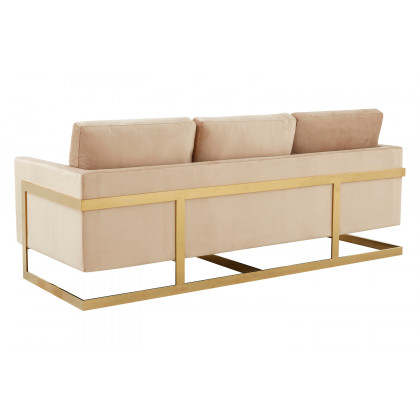 LeisureMod Lincoln Velvet Sofa with Gold Frame - Beige