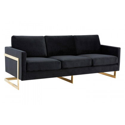 LeisureMod - Lincoln Velvet Sofa with Gold Frame