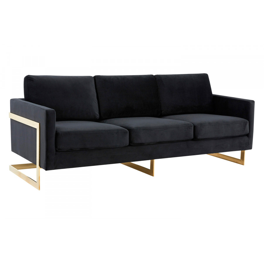LeisureMod Lincoln Velvet Sofa with Gold Frame - Midnight Black