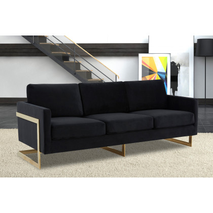 LeisureMod Lincoln Velvet Sofa with Gold Frame - Midnight Black