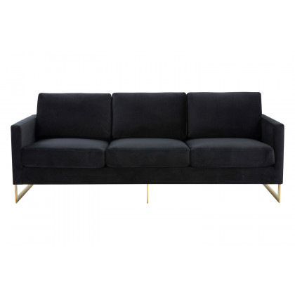 LeisureMod Lincoln Velvet Sofa with Gold Frame - Midnight Black
