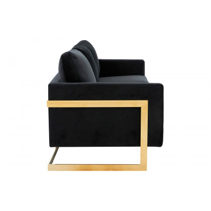 LeisureMod Lincoln Velvet Sofa with Gold Frame - Midnight Black