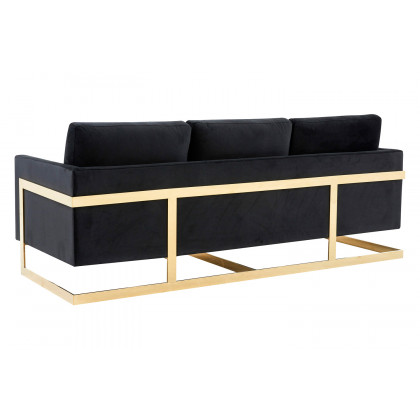 LeisureMod Lincoln Velvet Sofa with Gold Frame - Midnight Black