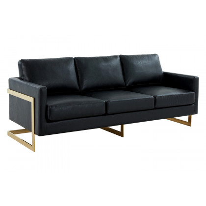 LeisureMod - Lincoln Velvet Sofa with Gold Frame