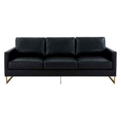 LeisureMod Lincoln Leather Sofa with Gold Frame - Black