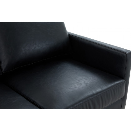 LeisureMod Lincoln Leather Sofa with Gold Frame - Black