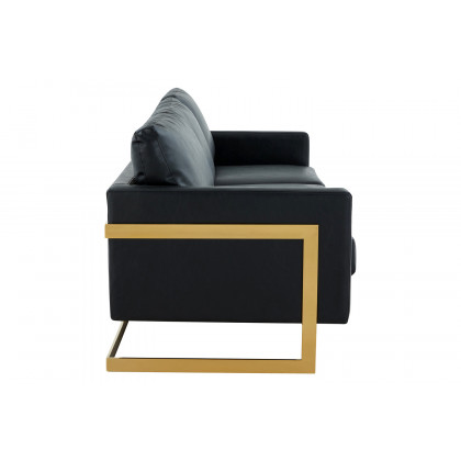 LeisureMod Lincoln Leather Sofa with Gold Frame - Black