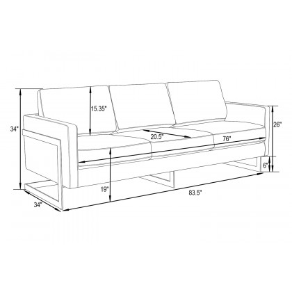 LeisureMod Lincoln Leather Sofa with Gold Frame - Cognac/Tan