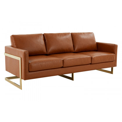 LeisureMod - Lincoln Velvet Sofa with Gold Frame