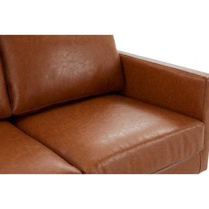 LeisureMod Lincoln Leather Sofa with Gold Frame - Cognac/Tan