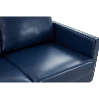 LeisureMod Lincoln Leather Sofa with Gold Frame - Navy Blue