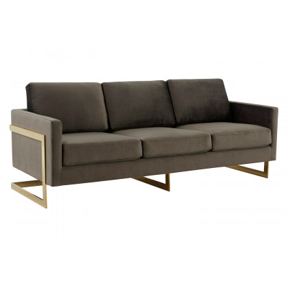 LeisureMod - Lincoln Velvet Sofa with Gold Frame