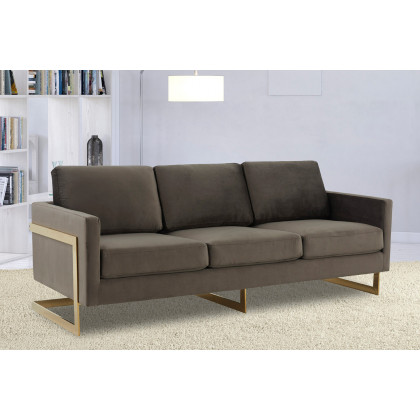LeisureMod Lincoln Velvet Sofa with Gold Frame - Dark Gray