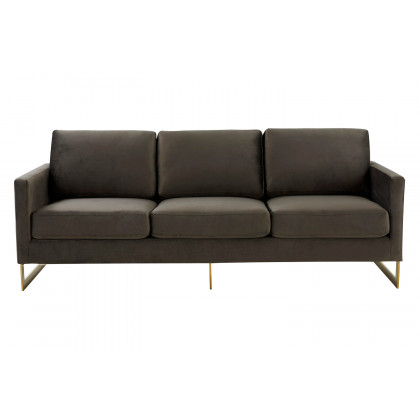 LeisureMod Lincoln Velvet Sofa with Gold Frame - Dark Gray