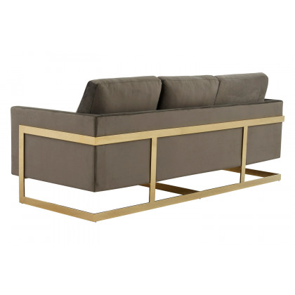 LeisureMod Lincoln Velvet Sofa with Gold Frame - Dark Gray