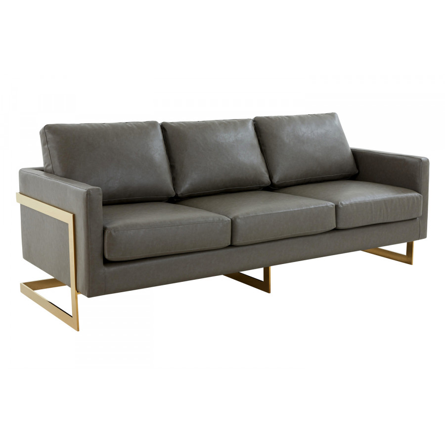 LeisureMod - Lincoln Velvet Sofa with Gold Frame