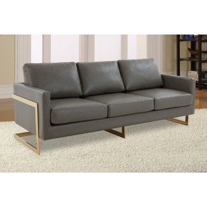 LeisureMod - Lincoln Velvet Sofa with Gold Frame