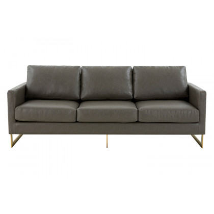 LeisureMod Lincoln Leather Sofa with Gold Frame - Gray