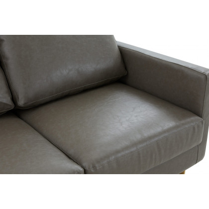 LeisureMod Lincoln Leather Sofa with Gold Frame - Gray