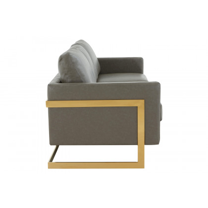 LeisureMod Lincoln Leather Sofa with Gold Frame - Gray