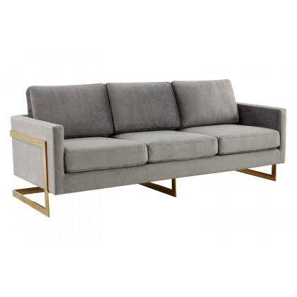 LeisureMod - Lincoln Velvet Sofa with Gold Frame