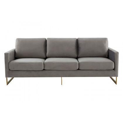 LeisureMod Lincoln Velvet Sofa with Gold Frame - Light Gray