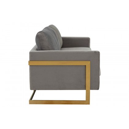 LeisureMod Lincoln Velvet Sofa with Gold Frame - Light Gray